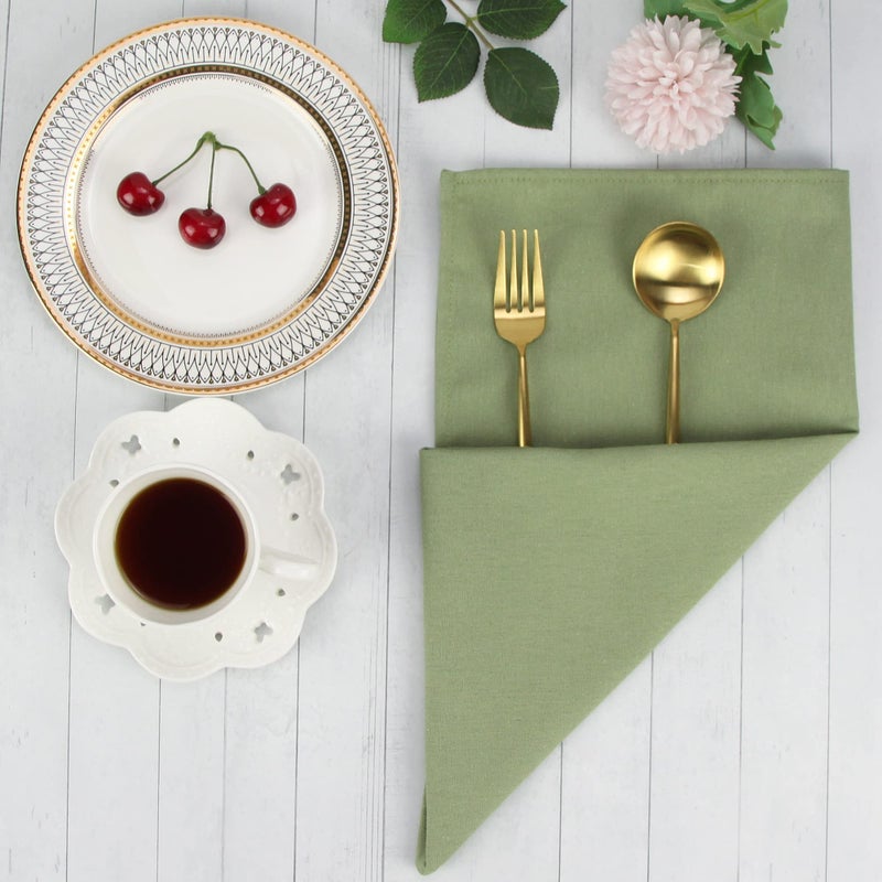INFEI Solid Color Cotton Blended Dinner Cloth Napkins - Set of 12 (17 x 17 inches) - for Events & Home Use (Olive Green) - Image 5